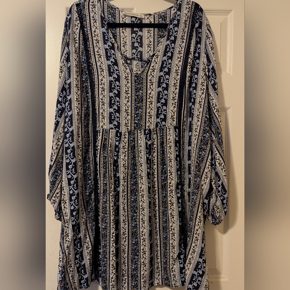 Navy and White Long Sleeve Dress